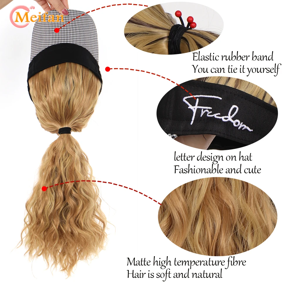 MEIFAN Synthetic Natural Fake Hair Ponytail Extension Wig wiht Hat Travel Beach Shade Baseball Cap All-in-one Easy Wear Hat Wig