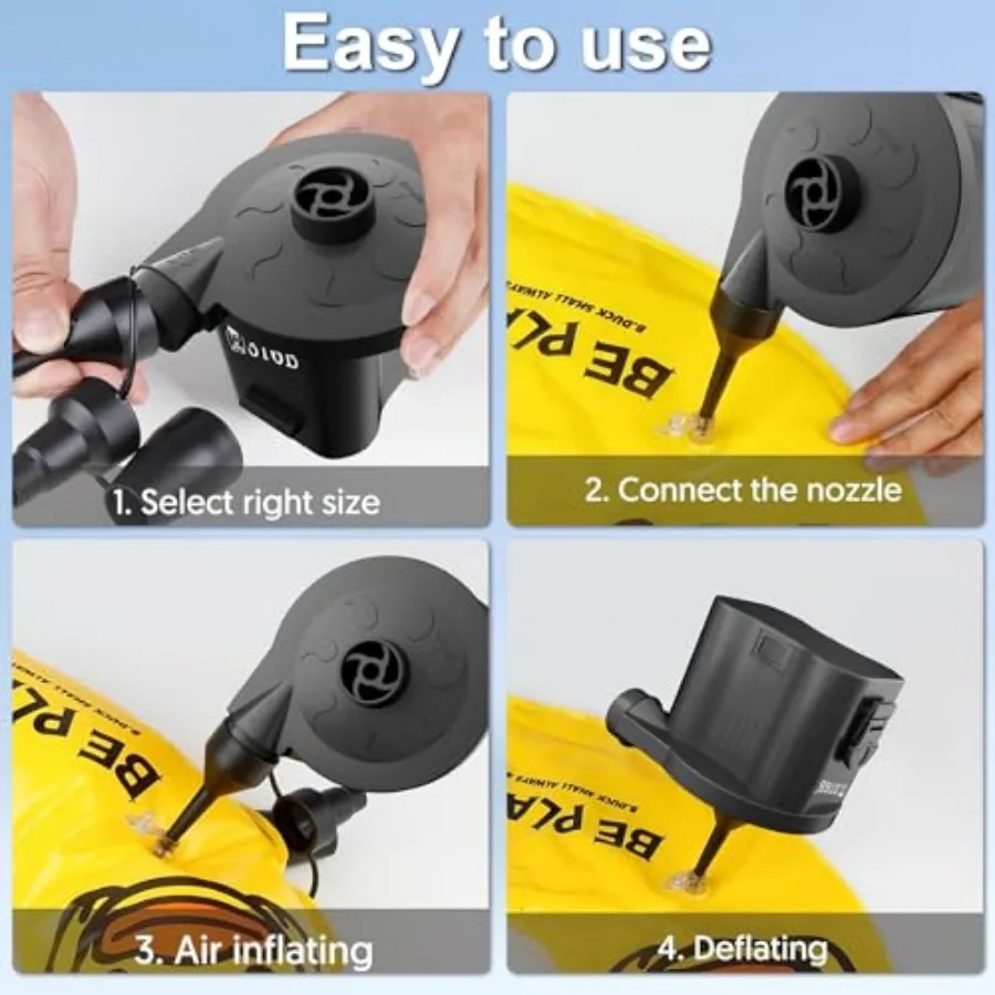 3T6B Elektrische luchtpomp voor opblaasboten Draadloze luchtpomp op batterijen voor matras met 3 mondstukken QuickFill Blower-inflator