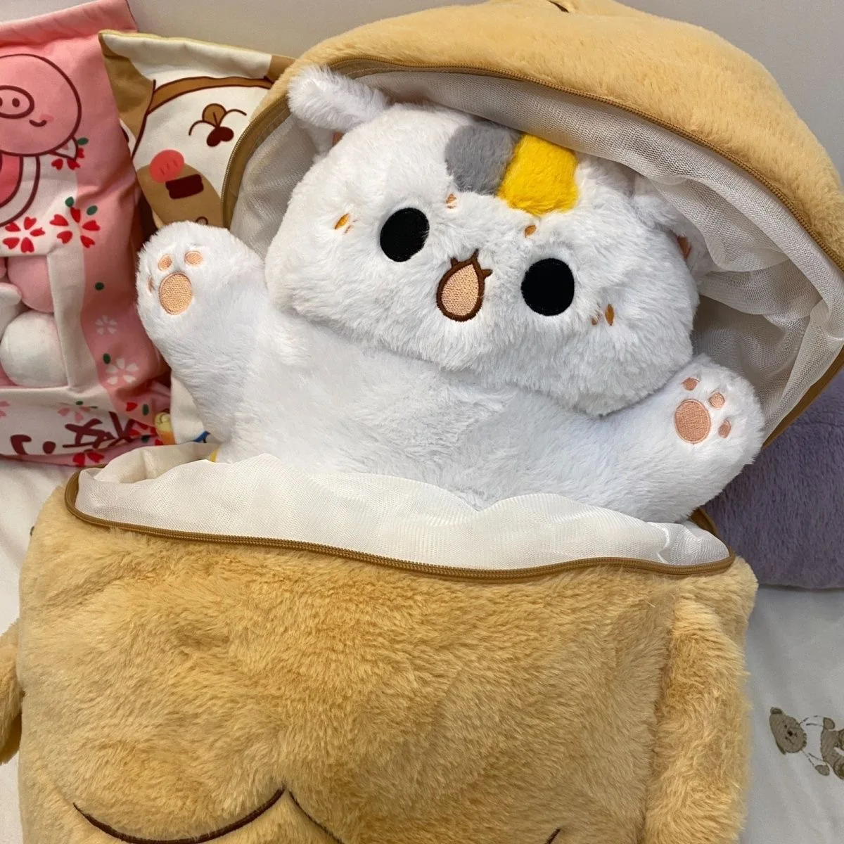 1 Stück 40/60/80 cm Kawaii Japan Taiyaki Katze Plüschtier Anime Figur Katze versteckt in Kissen Tasche Fähre Tiere Plüschtier Wurfkissen – Detail 5