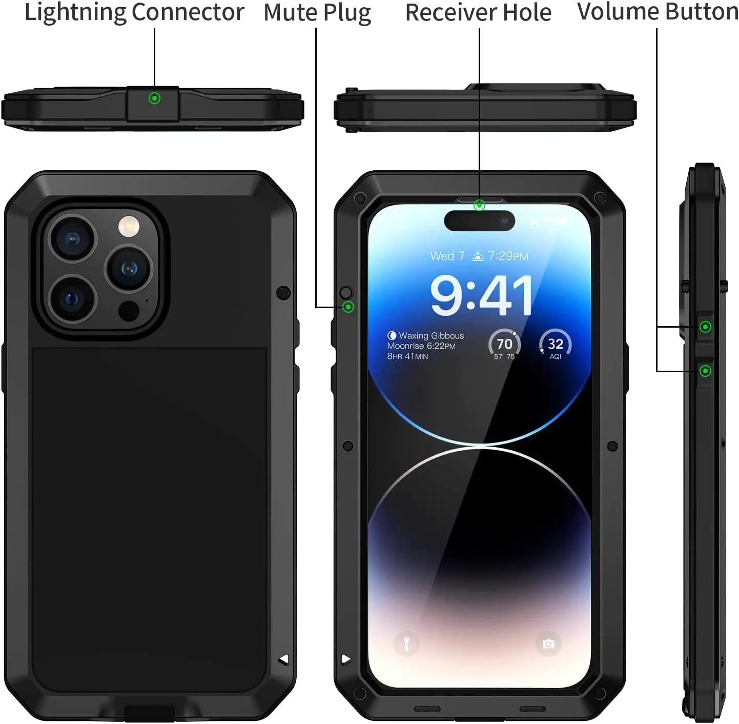 For iPhone 16 15 Pro Max 14 13 11 12 Pro Xs Max Xr X 7 8 Case Aluminum Outdoor Sport Shockproof Heavy Duty Cover + Screen Glass