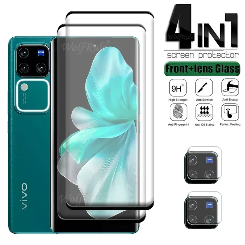 4-in-1 For Vivo V30 Pro Glass  Vivo V30 Pro Tempered Glass 9H HD Full Curved Protective Screen Protetor Vivo V30 Pro Lens Glass