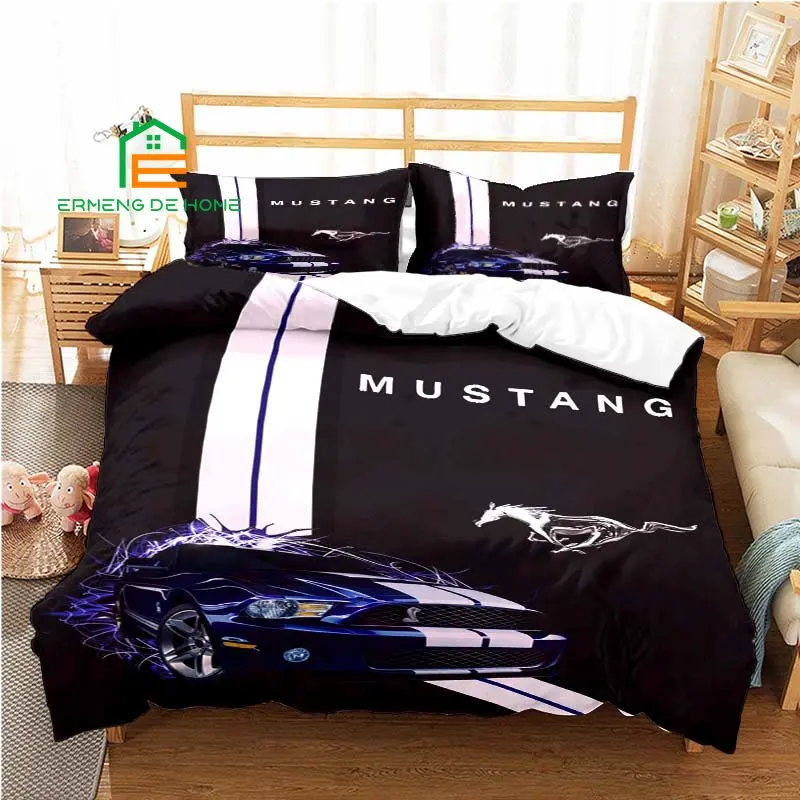 Mustang Racing Car Pattern Duvet Cover Set Bedding for Aldult Kids Bed Set Game Quilt Cover Comforter Cover Bedding Set