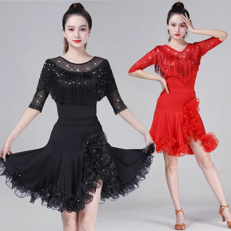 

Новое поступление, женский костюм для бальных танцев для взрослых, удобный, подчеркивающий фигуру, платье для социальных танцев, ансамбль