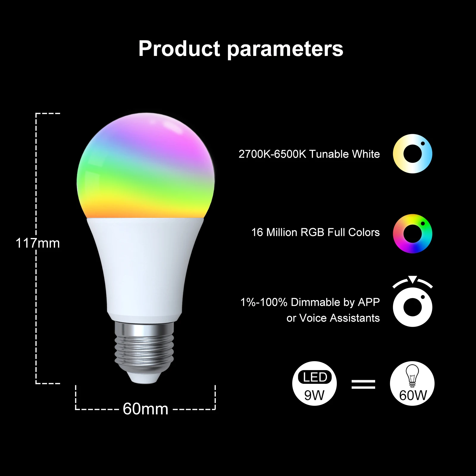 MOSE 투야 지그비 스마트 LED 전구, RGB E27 밝기 조절 가능, 앱 원격 제어, 알렉사 구글 홈 음성 제어, 1-9 개 9W AC90-240V