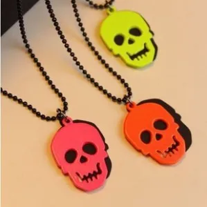 2026 Jewelry Wholesale European And American Retro Punk Style Fluorescent Color Skull Necklace For Women Man