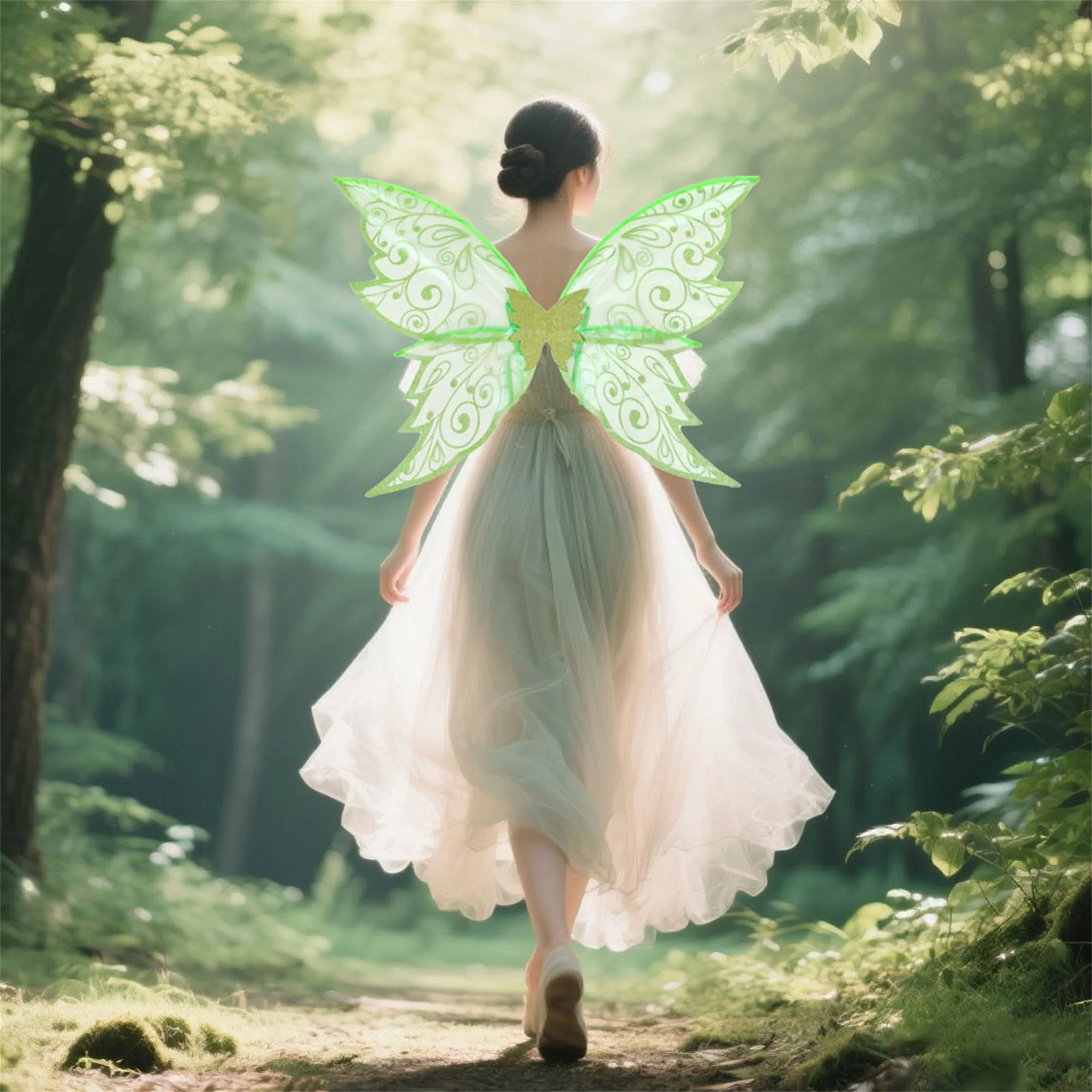 Set di costumi da principessa delle fate per bambini Abito tutù in tulle scintillante con ala di farfalla e bacchetta per feste di Halloween