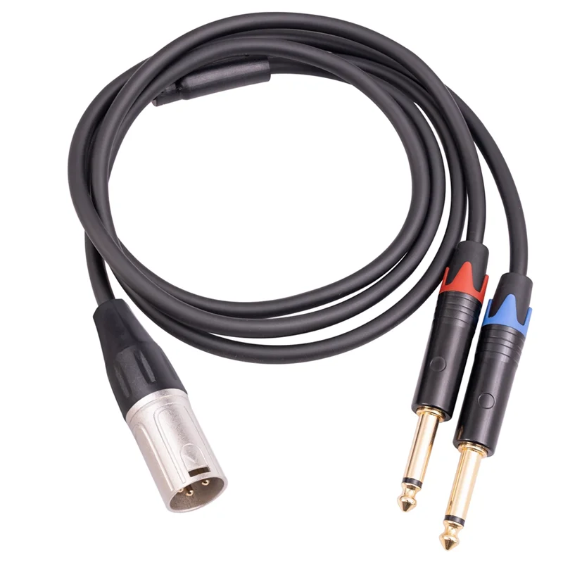 Dual 6.35mm 1/4 In to XLR Male Y Splitter Cable,3Pin XLR Male to Dual 6.35mm Plug Audio Microphone Cable,6.6Feet/2Meters