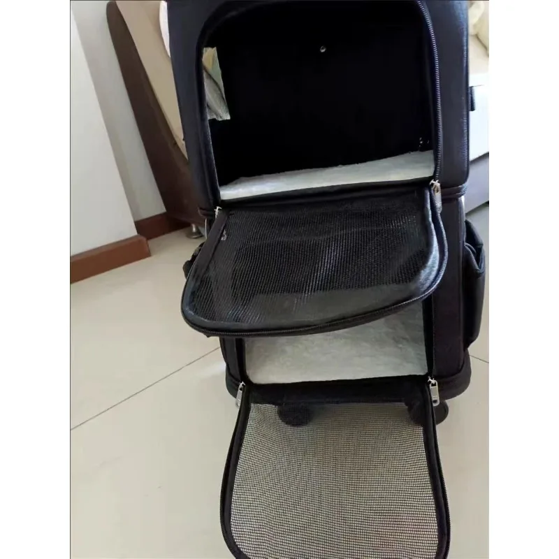 Hanbang Double Layer Pet Rolling Carrier Spinner Wheels Foldable Cat Travel Luggage Outdoor Portable Cat Carry Bag