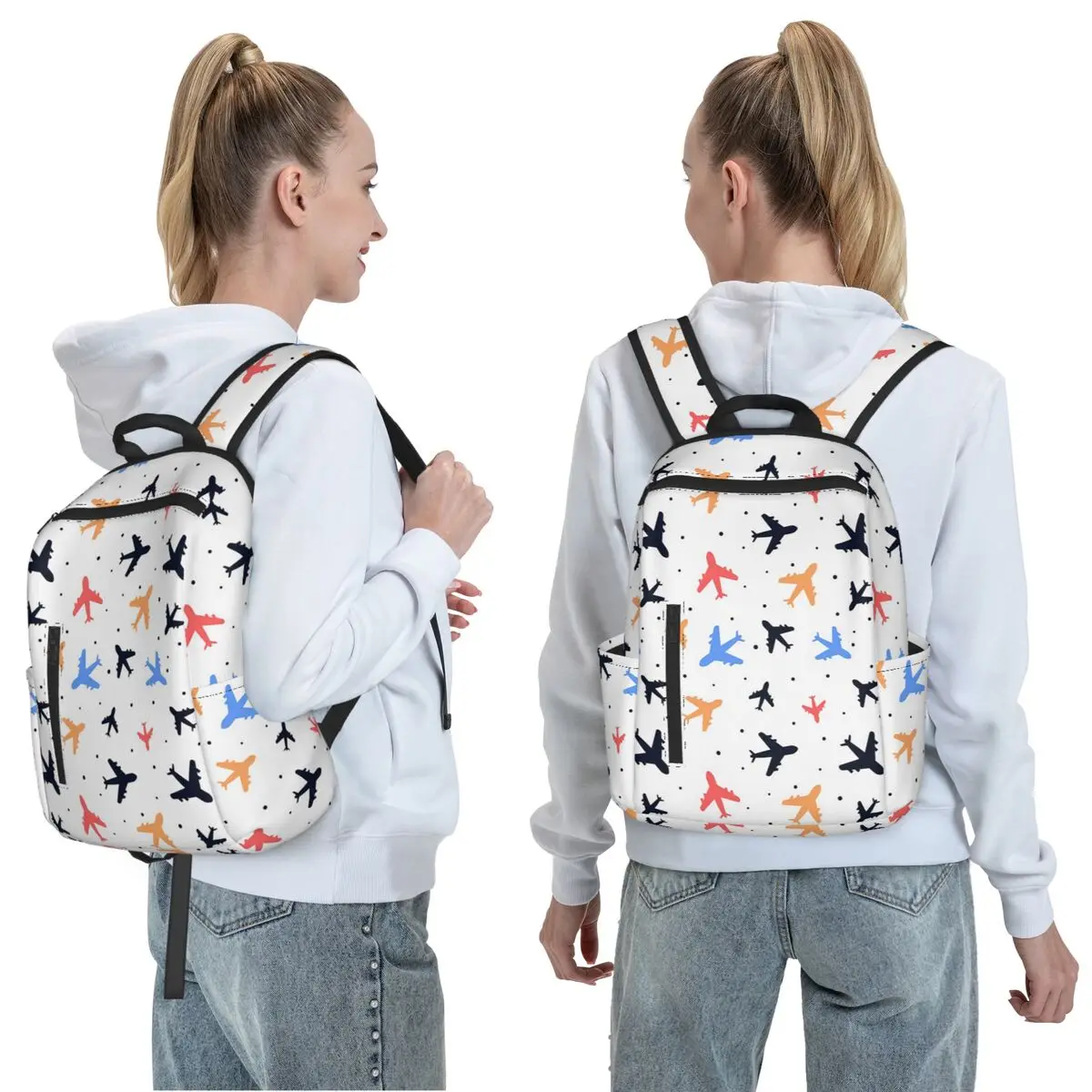 Random Airplanes Pattern Aviation Fighter Pilot Backpack Daypack Large Capacity BookBag School Bag Shoulder Bags for Men Women