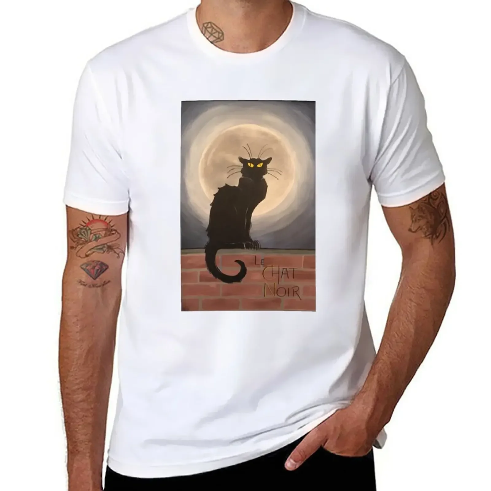 Wilde schwarze Katze mit Vollmond le Chat Noir T-Shirt Sommer Top T-Shirts übergroße T-Shirts für Männer