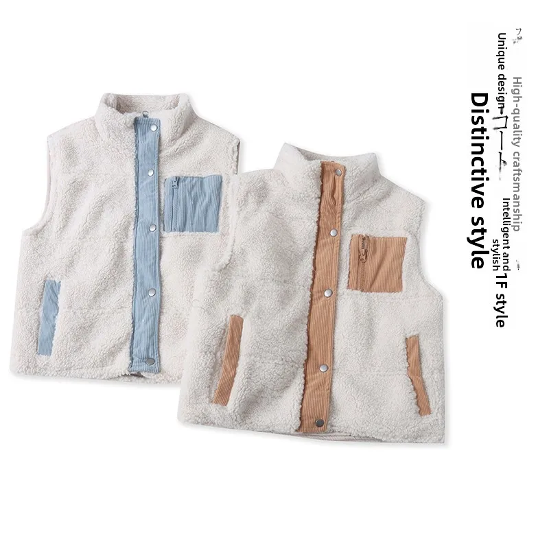 

Женский жилет Thiened, новый зимний жилет с воротником-стойкой из ягненка, бархатный лоскутный вельветовый свободный универсальный жилет, модный универсальный...