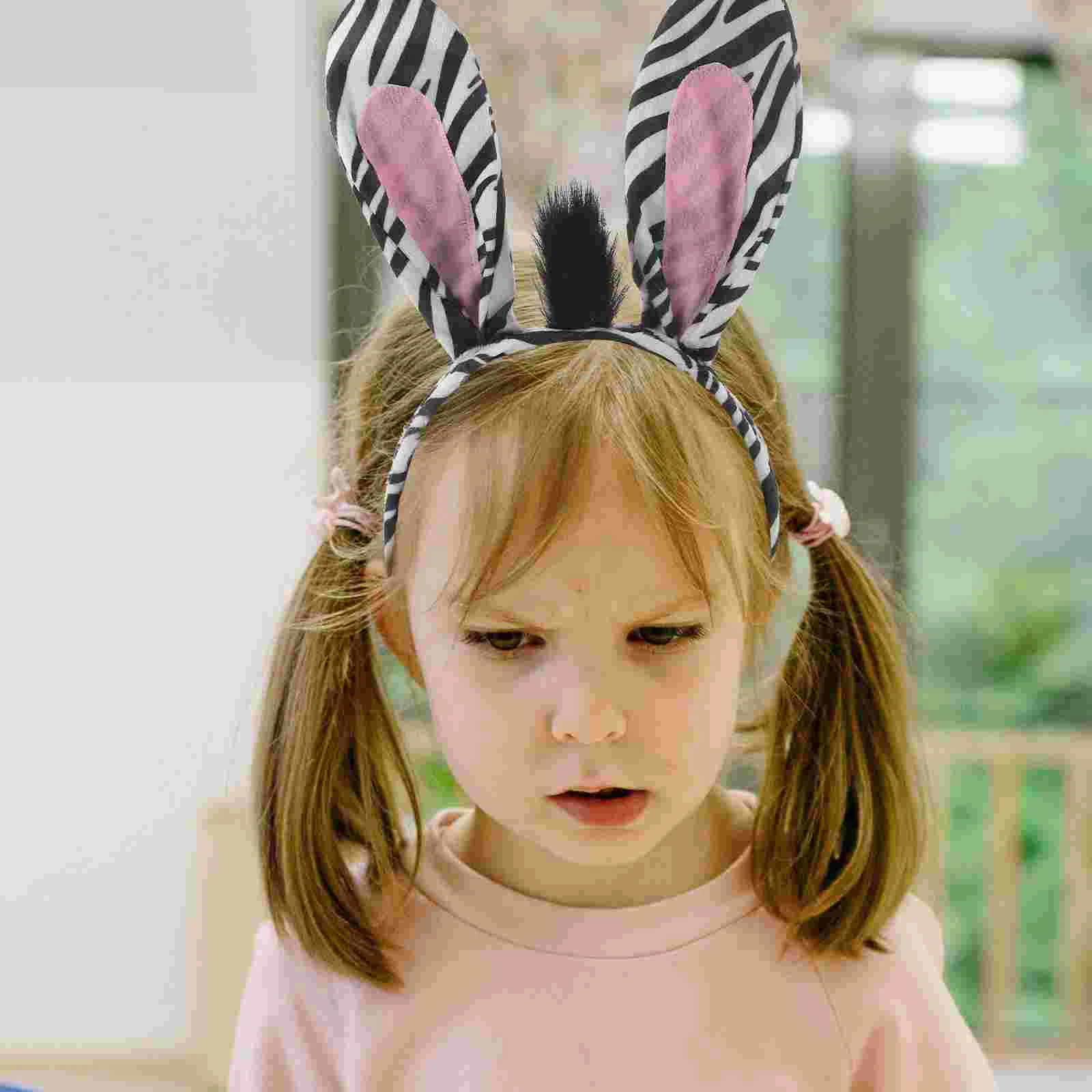 Animal Cosplay Tail Zebra Headband Halloween Supplies Printing with Monkey Ears