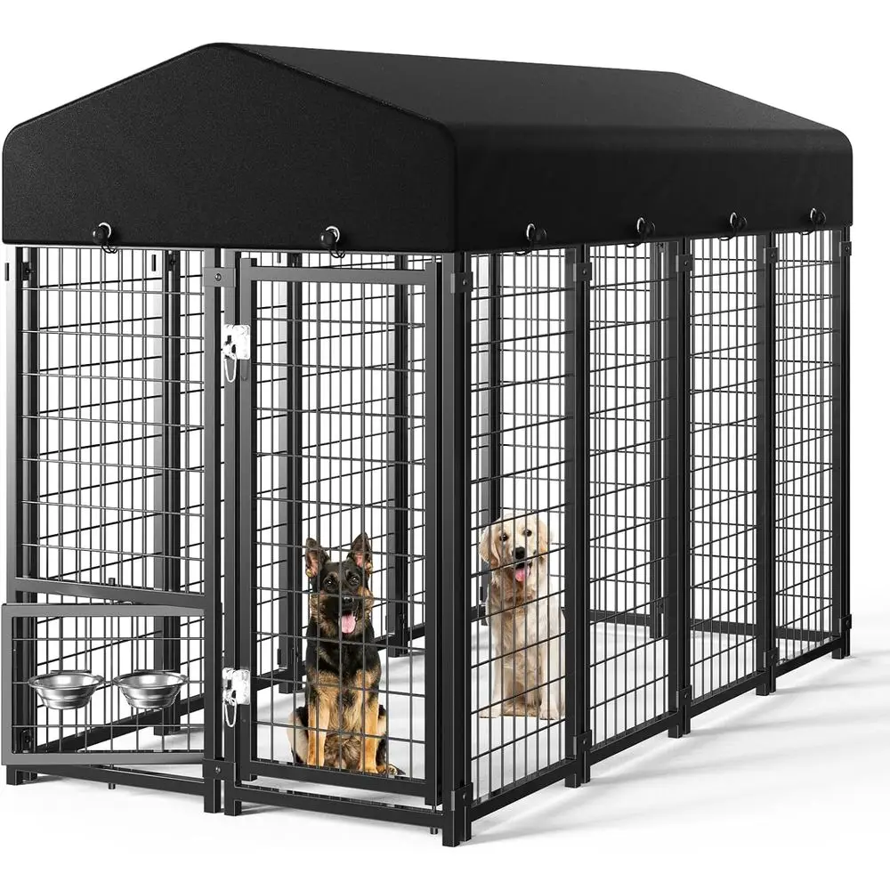 

Dog Kennel Outdoor, Large Outside Dog Kennel with Roo & Swivel eeders/Removable Doggy Door Allow Conting Your Dog House, Heavy D