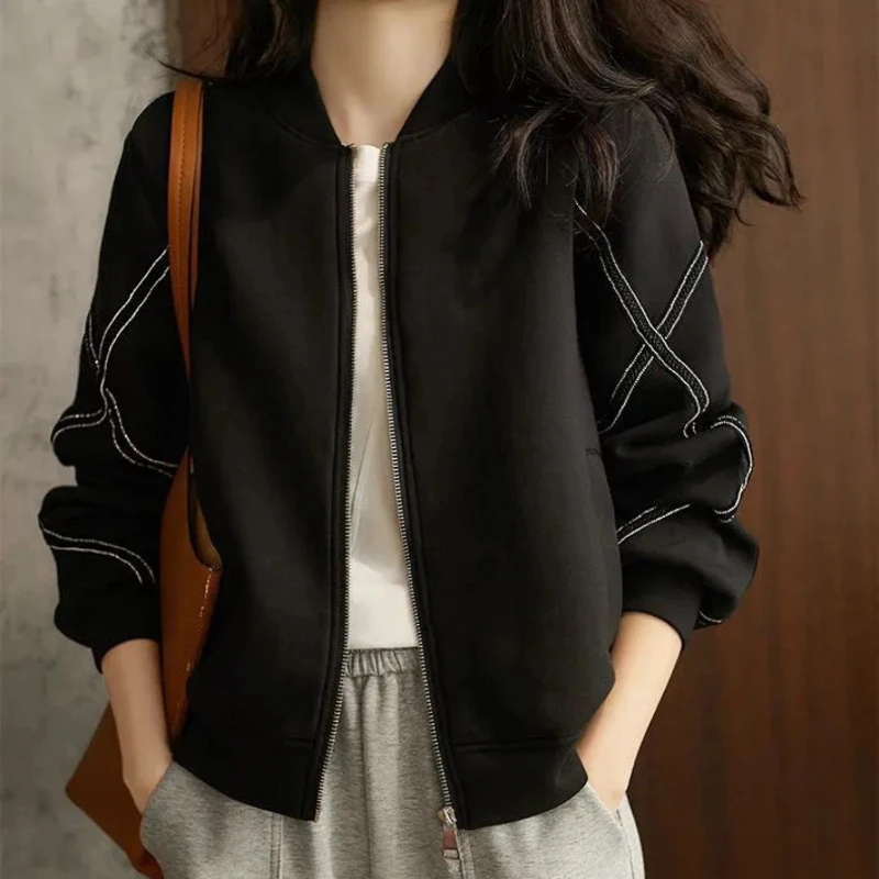 New in Baseball Aviator Coat Woman Zip-up Spring Autumn Bomber Jacket for Women Korean Style Lined Cheap Elegant Pretty Products