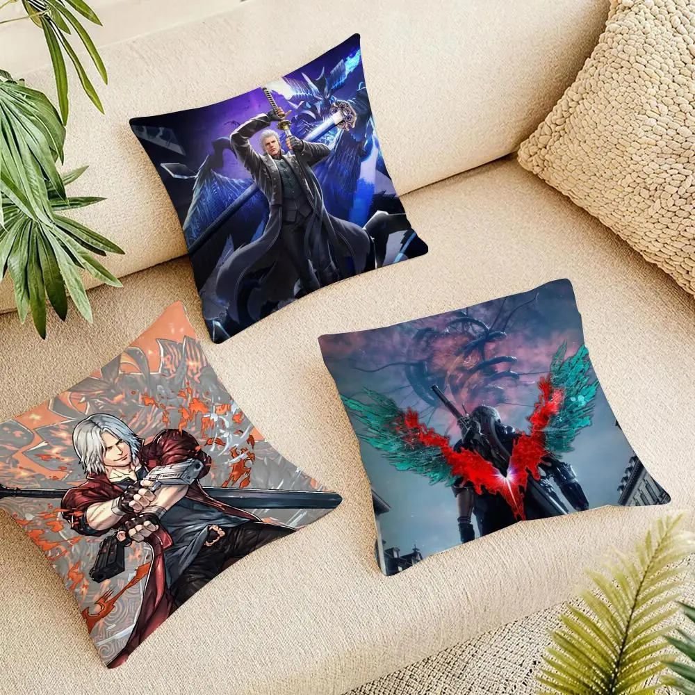 Dark Game Devil May Cry Cushion Cover Short Plush Pillowcase, Washable Wrinkle Resistant Cover for Bedroom Gift