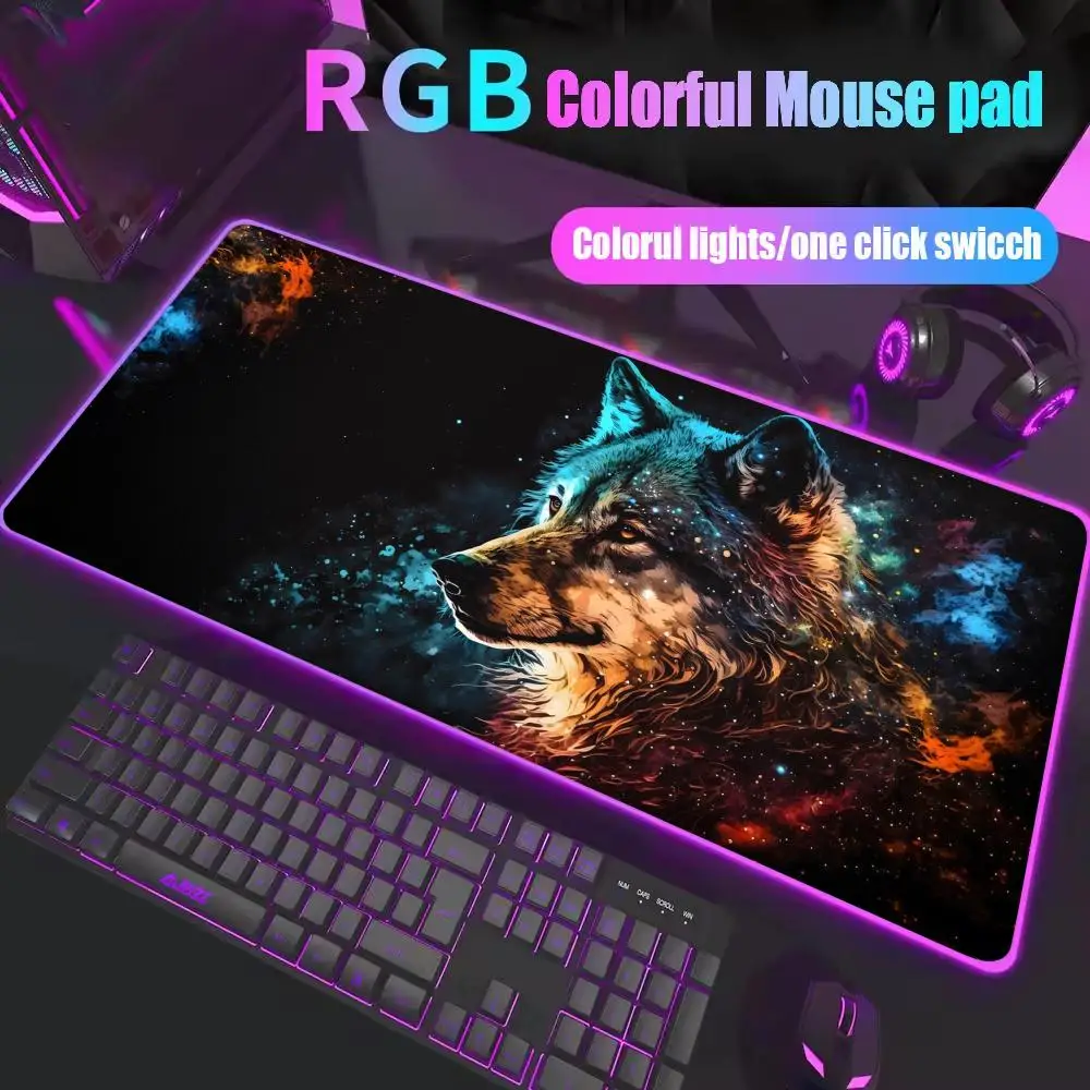

RGB японский коврик для мыши с волком, игровой домашний коврик для мыши, коврик для клавиатуры, офисный ковер, коврик для ноутбука, настольный аксессуар, периферийные устройства для ПК, киберспорт