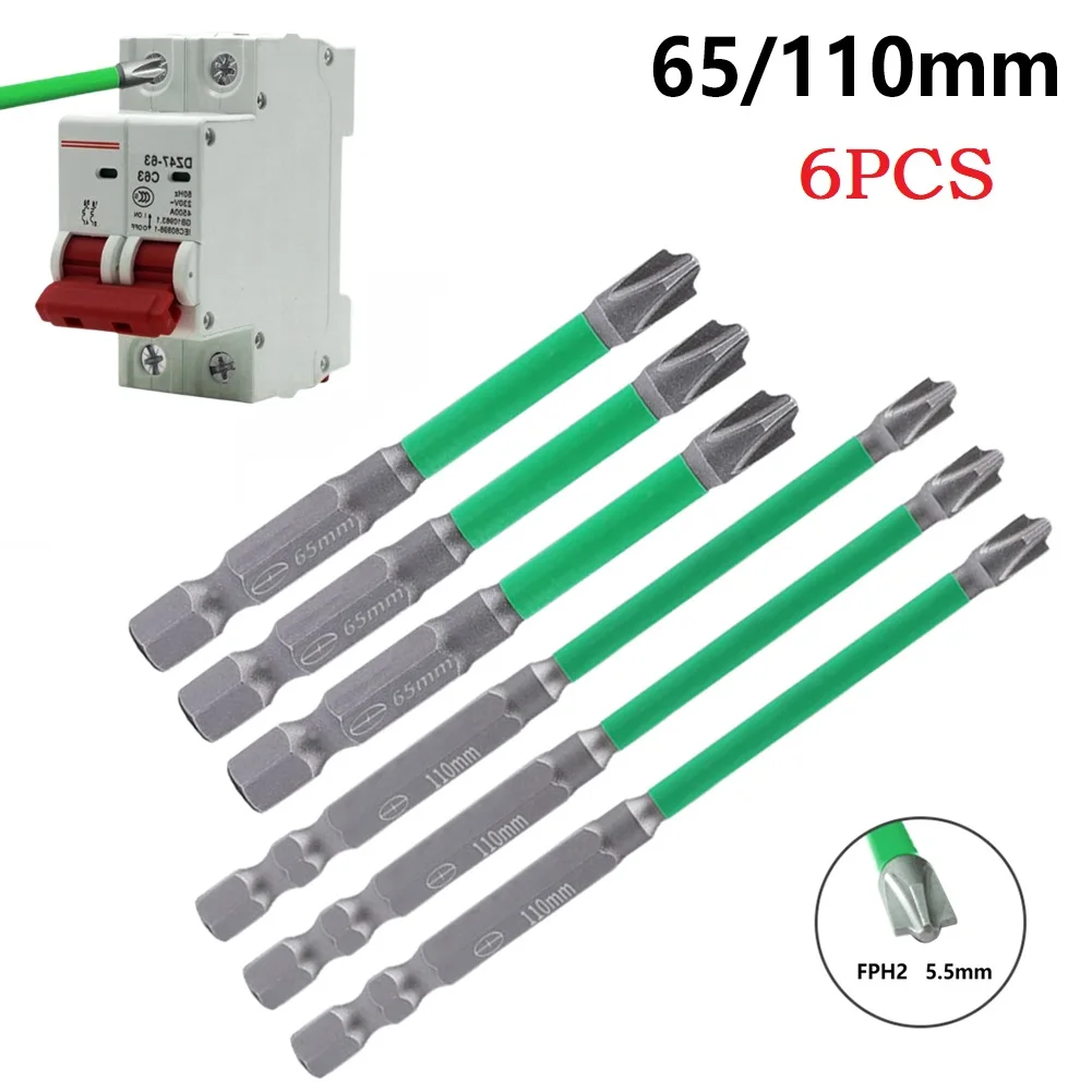 5/6Pcs 65/110mm Magnetic Special Slotted Cross Screwdriver Bit For Electrician FPH1 FPH2 FPH3 Socket Switch Electrical Tools