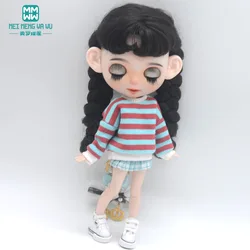 Ropa para muñeca, conjunto de tres piezas a rayas, sudadera a la moda, se adapta a 28-30cm, accesorios Blyth Azone OB22 OB24