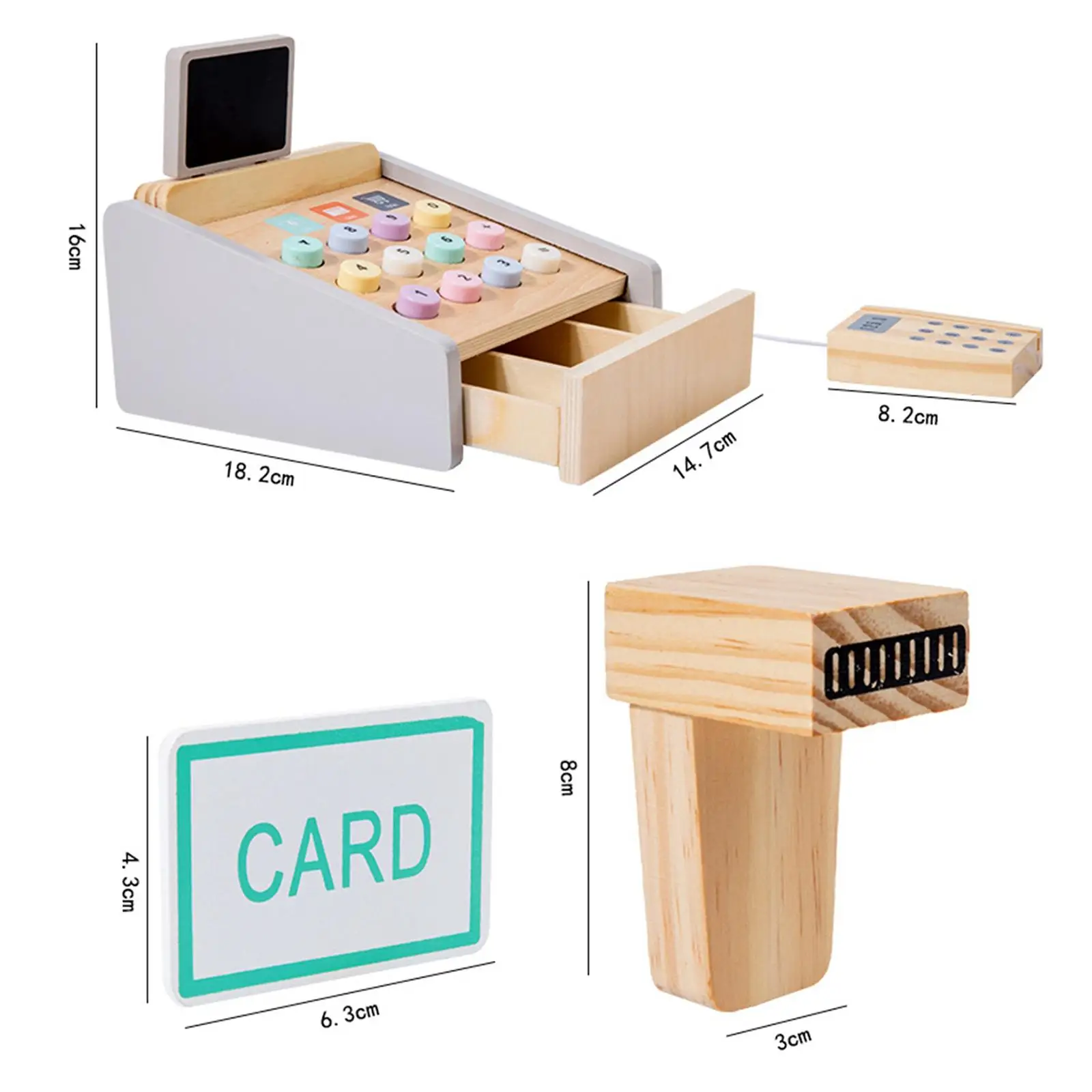 Wooden Cash Register Set Imaginative Development Funny Educational Social Pretend Play for Girls Boys Birthday Gift Children