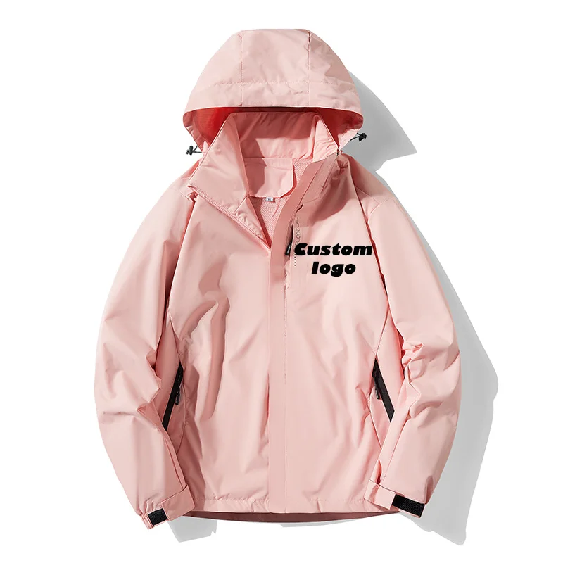 Custom Logo Fall Men's Women's Jacket Outdoor Jackets Zipper Hooded Coat Casual Hiking Fishing Bike Hooded Gym Sport Trench Coat