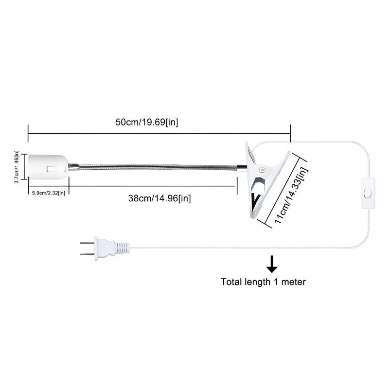 EU US Plug 360 Degree Flexible Desk Lamp Holder E27 Light Base Socket Gooseneck Clip-on Cable with Power on Switch for Home