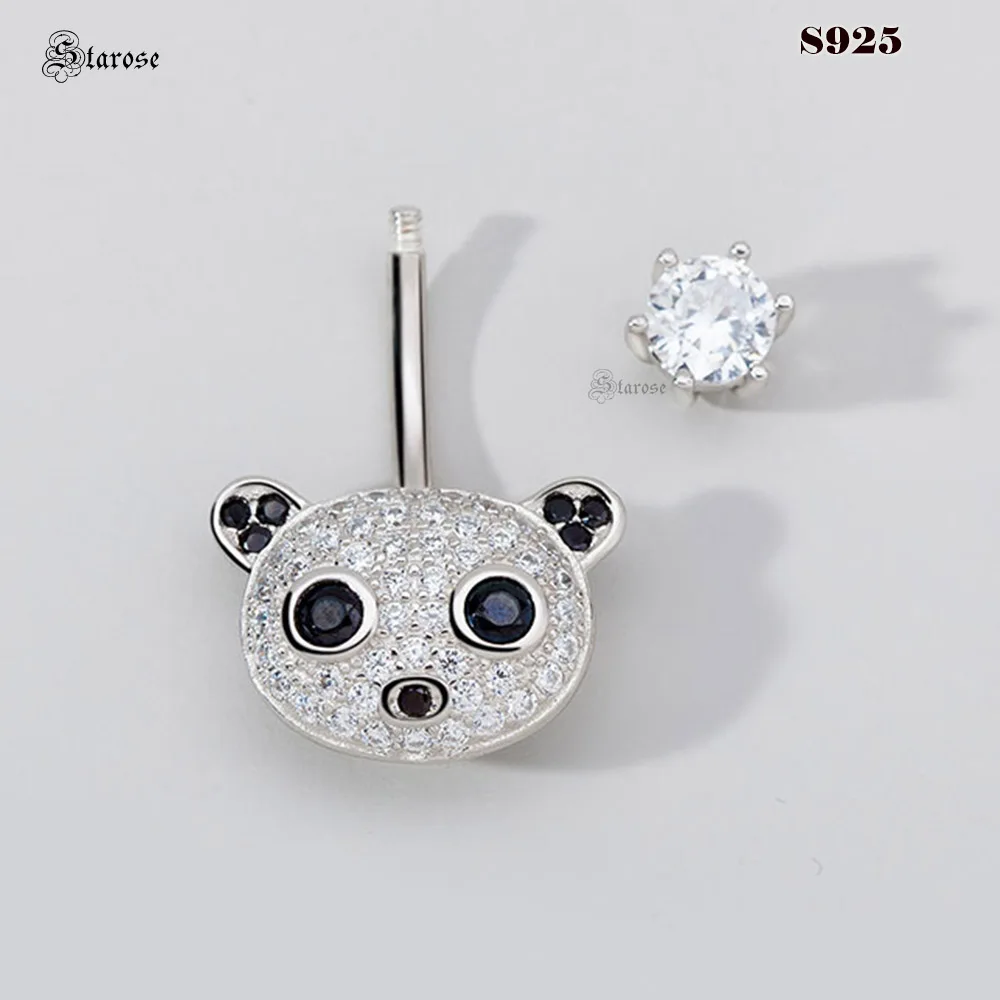 1.6x6/8/10mm Luxury Panda 925 Sterling Silver Navel Bar Belly Piercing Jewelry Women Belly Button Rings Navel Piercing Ombligo