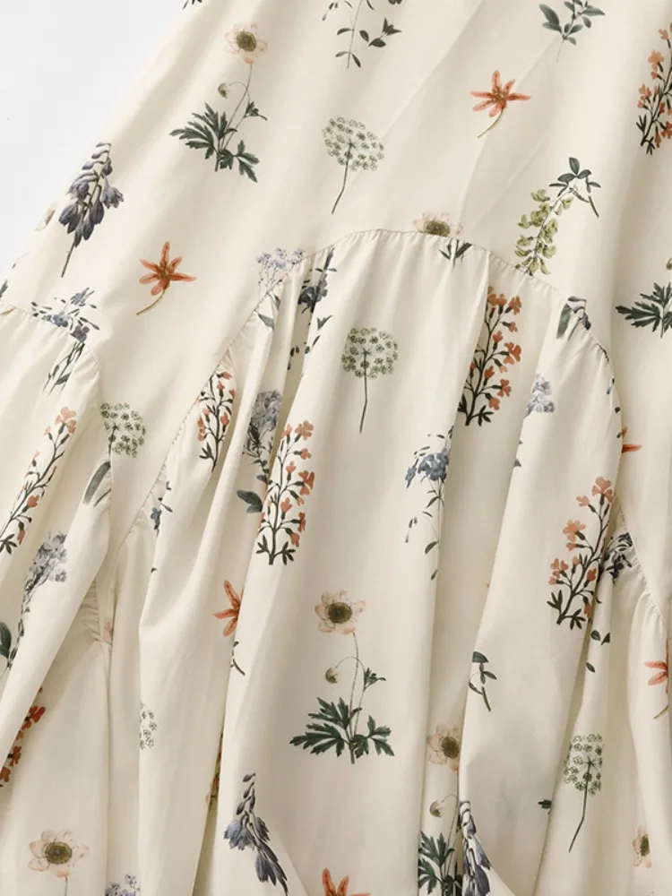 เสื้อกั๊กลายดอกไม้สไตล์เรโทร ดีไซน์ใหม่สำหรับฤดูร้อน กระโปรงมิดิลายดอกไม้ผ้าฝ้ายผสม