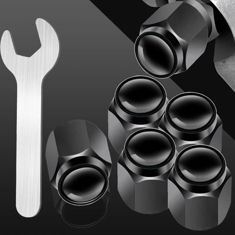 

5pcs Metal Tire Valves Caps Corrosion Resistant Caps Hexagonal Designs Dust Proof Rubber Seal for Car & Motorcycles