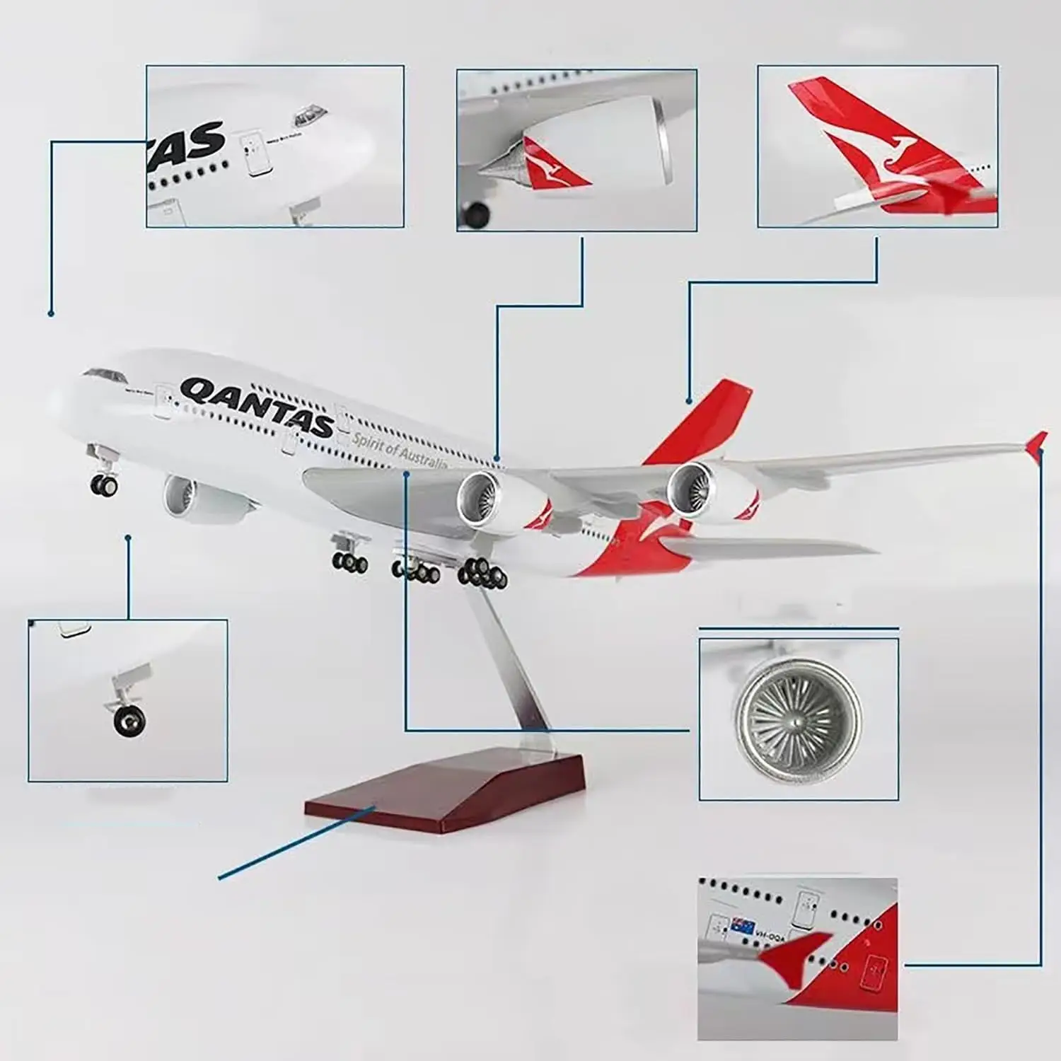 1/160 Qantas A380 Models Plane 18-inch L Pre-Built Airplane Model Kits for Adults Aviation Plane Gifts, Desktop Collection