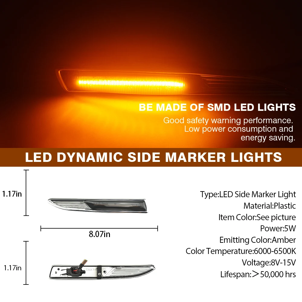 

18-0537-01-2 For LED Repeater Blinker Dynamic Amber Indicator Light For Ford Mondeo Mk4 Estate (BA7) 03.2007-01.2015 Side Marker