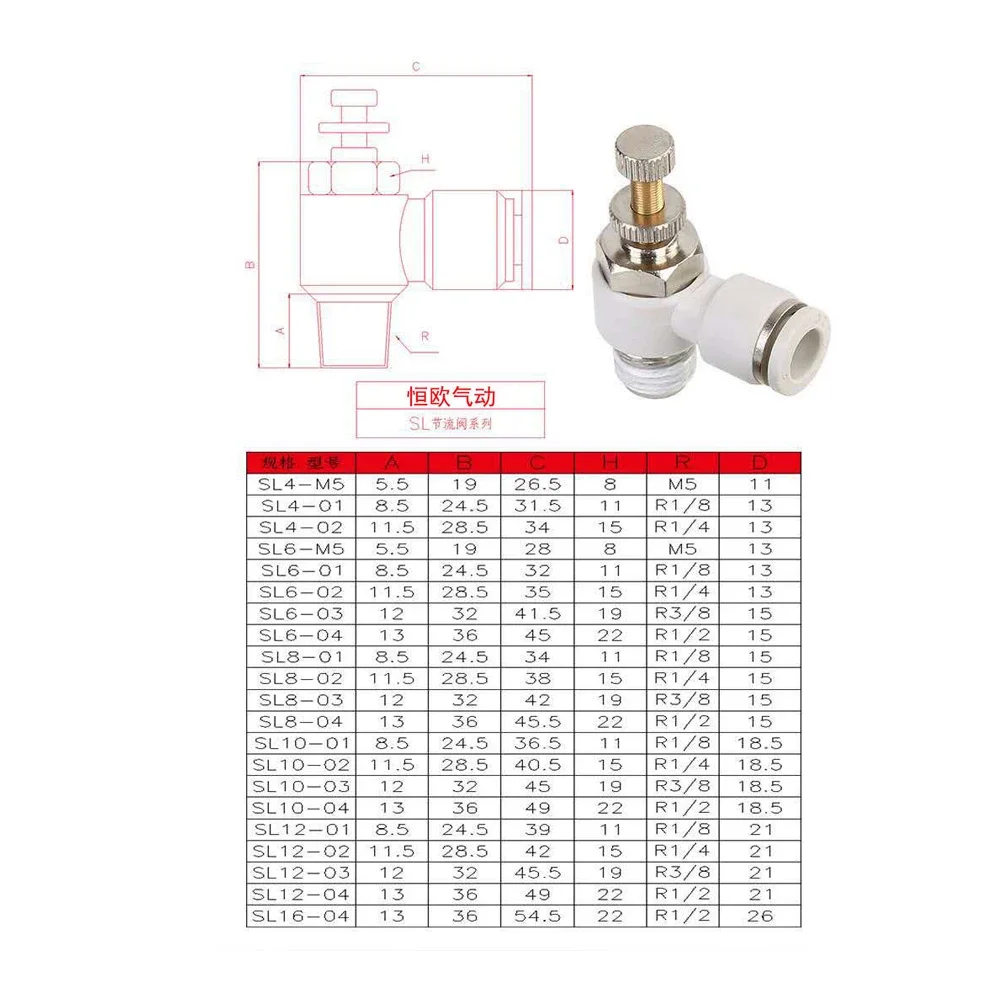 1pcs Pneumatic SL4-M5 SL4-01 SL4-02 SL6-M5 SL6-01 SL6-02 SL6-03 SL6-04 Type L throttle valve