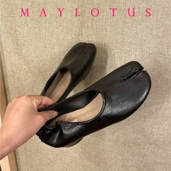 Women Slip on Casual Loafers Chunky Heel Shoe Soft Moccasins Footwear New Fashion Split Toe Shoes Zapatos De Mujer