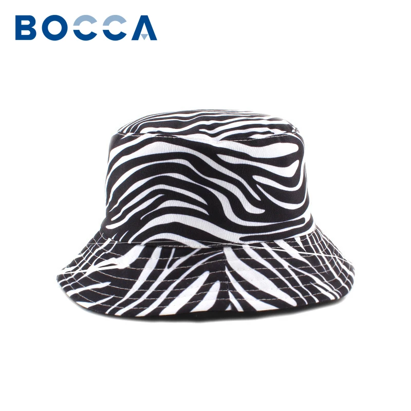 Bocca Zebra Striped Bucket Hat Animal Fringe Printing Reversible Bucket Hats Black Foldable Fisherman Outdoor Summer Sun-Proof