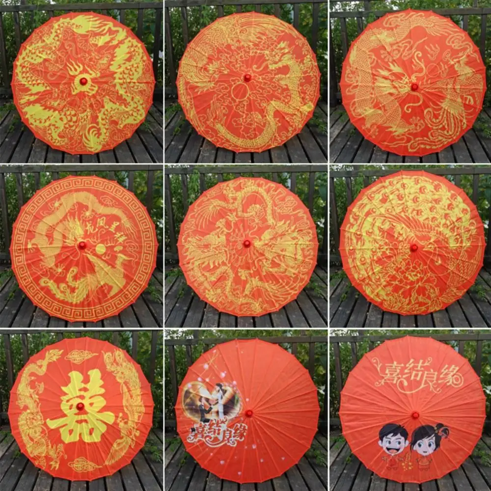 Chinese antieke bruiloft bruid geolied papier paraplu 56 cm 10 kleuren decoratieve paraplu draak en feniks