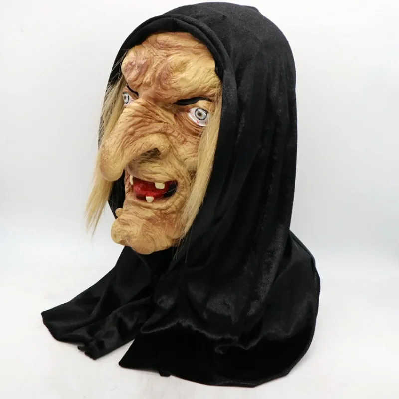 Adult Ugly Old Witch Mask Scary Women Latex with Hair 2025 Halloween cosplay Party Costume Cosplay Props
