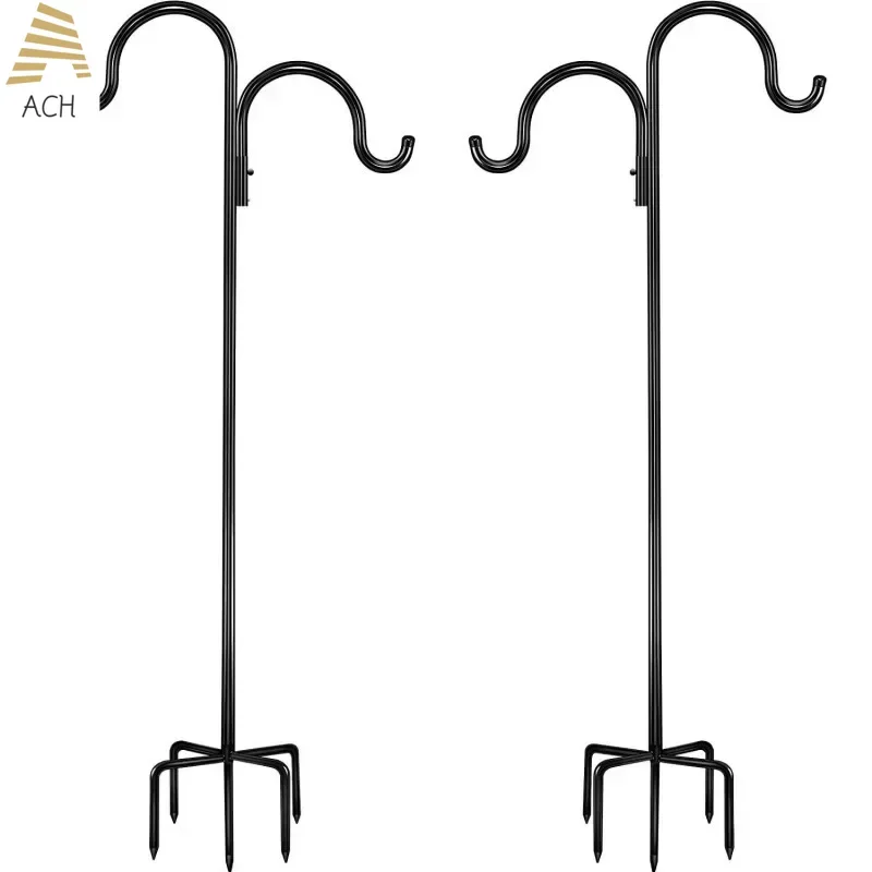 

Double Shepherds Hook for Outdoor with 5 Prong Base 76 Inch Bird Feeder Pole for Hanging Plant Baskets, Solar Light Lanterns