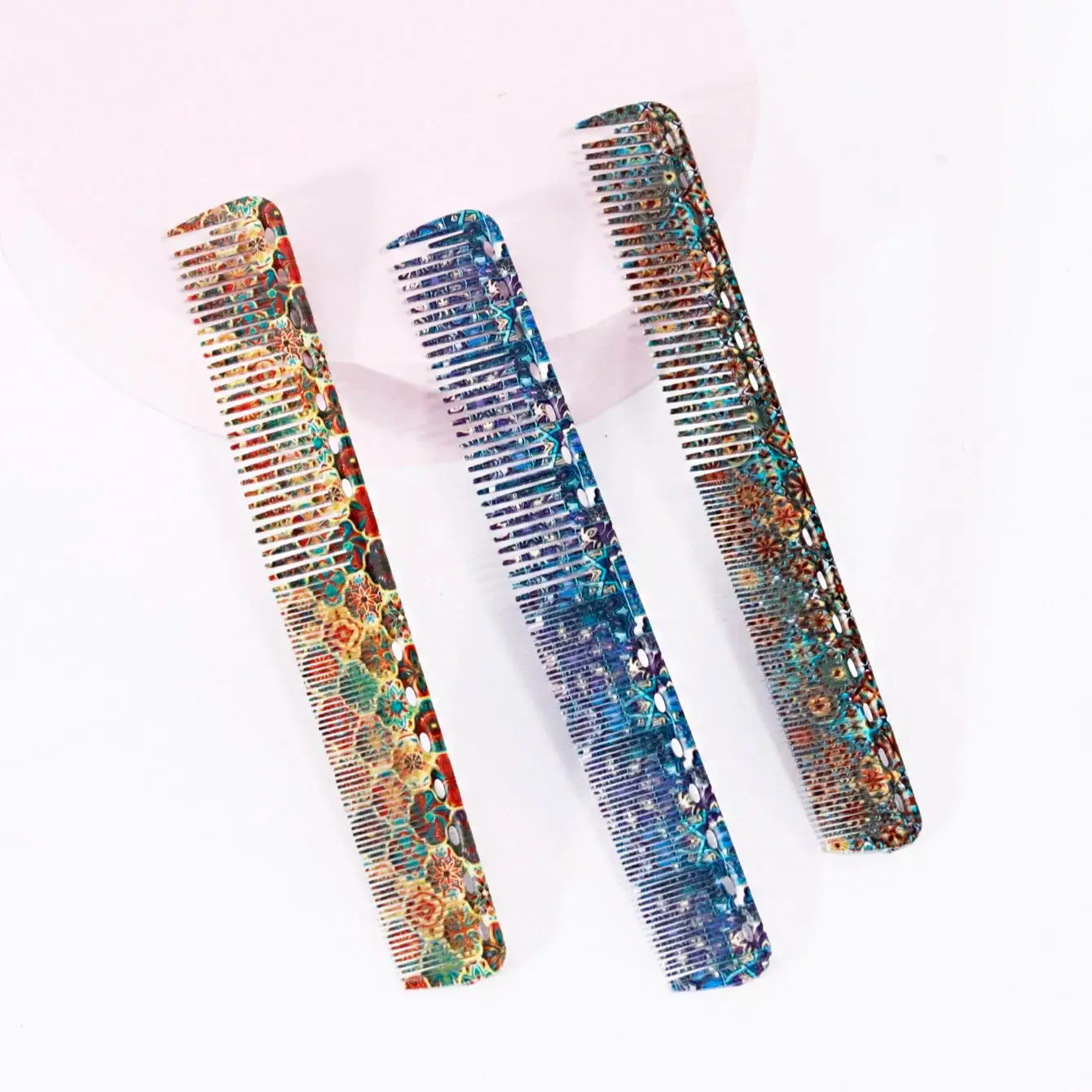 

Расческа для домашнего укладки с широкими и тонкими зубцами и принтом, двусторонняя парикмахерская расческа, специально для париков из натуральных волос