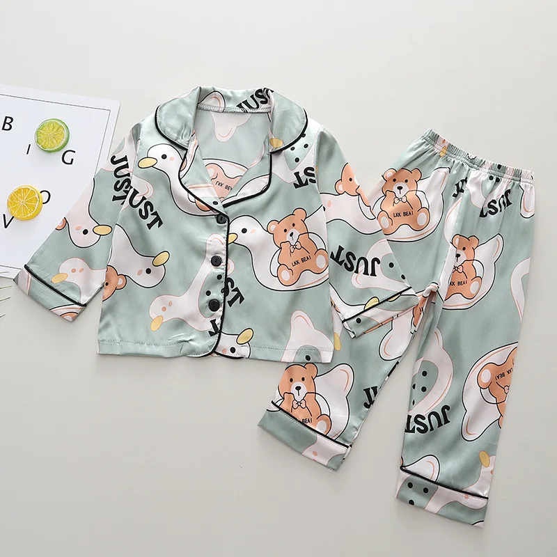 Children's summer new pajamas set boys cute long-sleeved loungewear two-piece set baby air-conditioned clothes