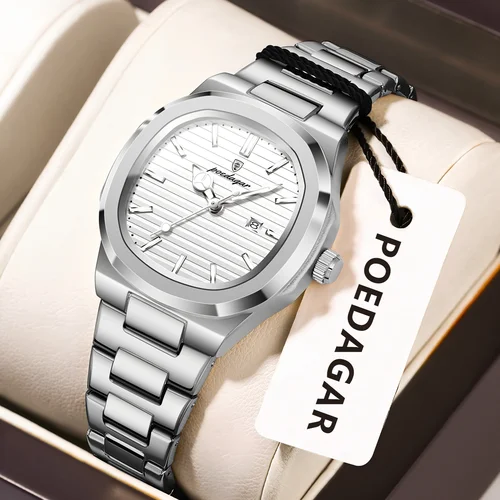 POEDAGAR, reloj de pulsera exquisito para mujer, resistente al agua, fecha luminosa, relojes de moda para mujer, reloj de cuarzo de acero inoxidable para mujer