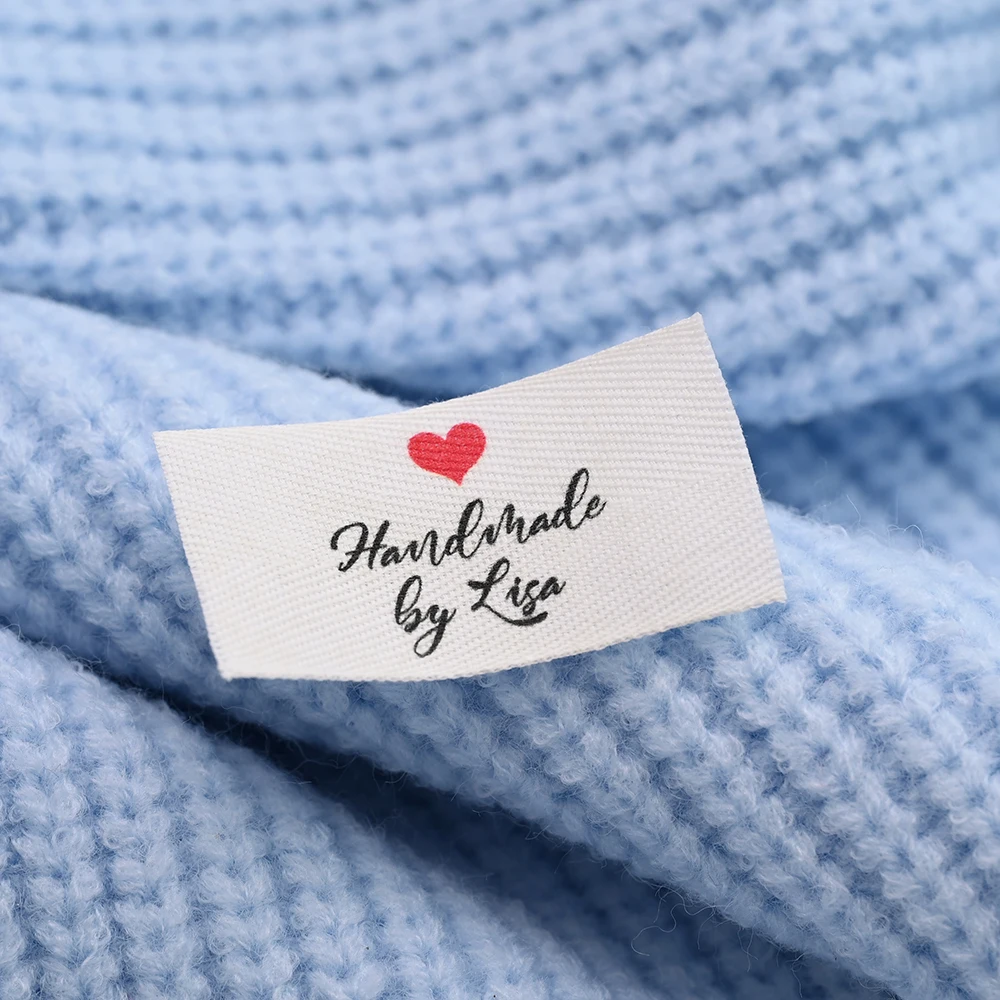 Étiquettes de couture personnalisées pliables en sergé de coton 0,98″x1,97″, encre écologique, étiquettes à logo personnalisé pour artisanat fait main, vêtements et sacs