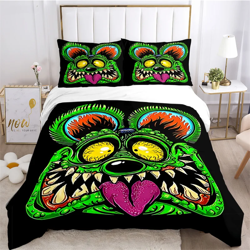 Cartoon Funny Rat Fink Bedding Se Duvet Cover Set with Pillowcase Home Textile Twin Full Queen King Children's Gift