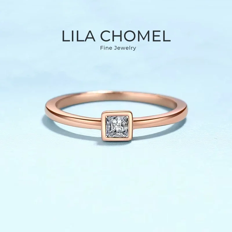 

Valentine's Day 18K Rose Gold Women Rings Square Wedding Band Moissanite Diamond 0.3CT Daughter Birthday Gift Girl Engagement