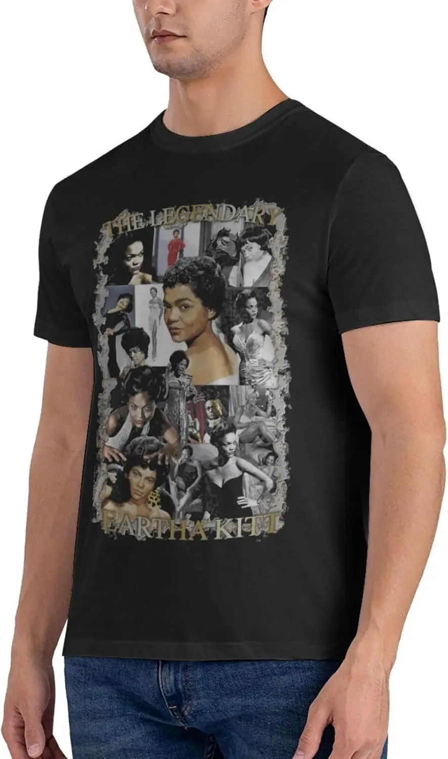 تيشيرتات قطنية بأكمام قصيرة قابلة للتنفس للرجال من Eartha Music Kitt، نمط شخصي، تي شيرت مخصص باللون الأسود