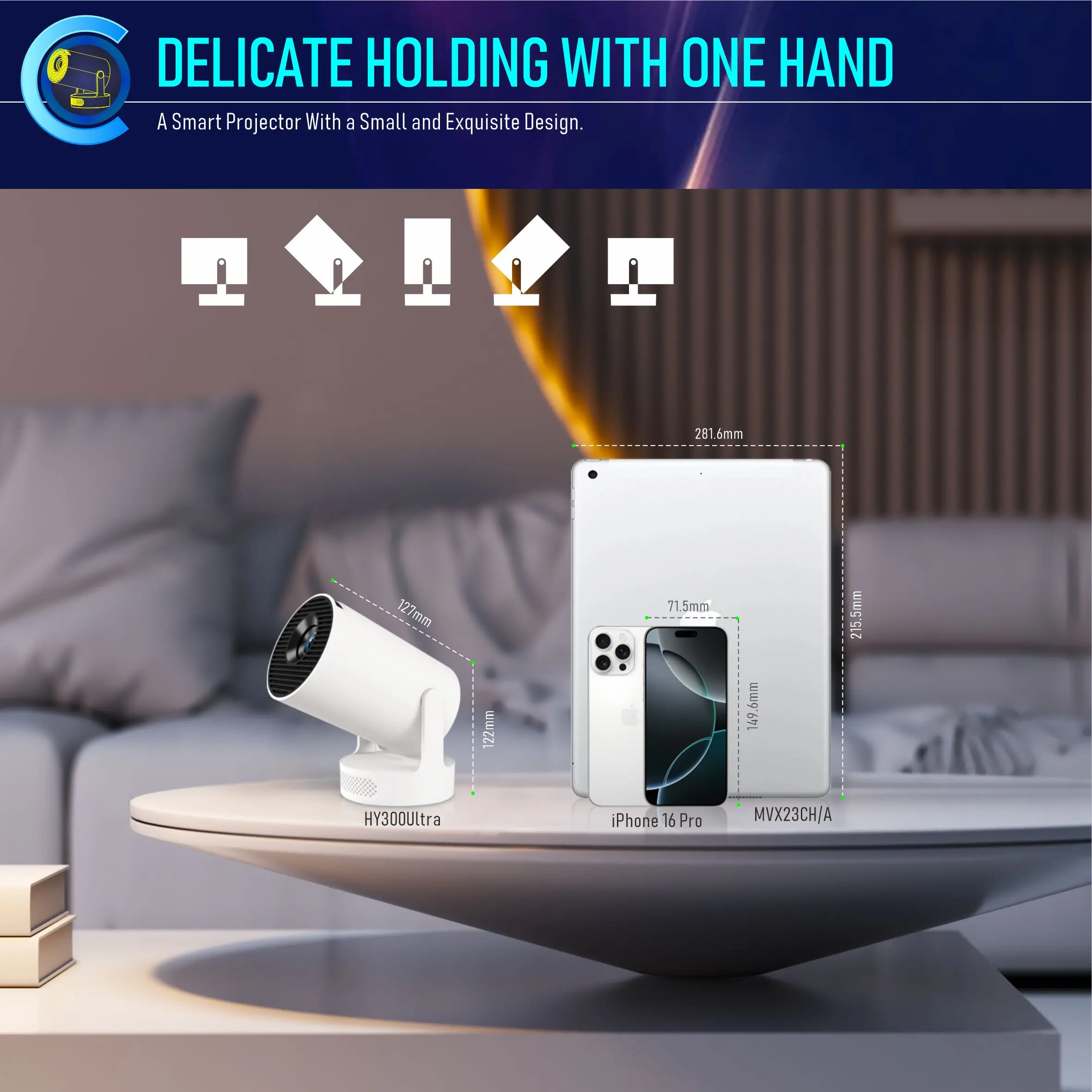 جهاز عرض ذكي HY300Ultra 4K Android 11 Dual Wifi6 170 ANSI رباعي النواة Allwinner H713 1080P جهاز عرض خارجي للسينما المنزلية