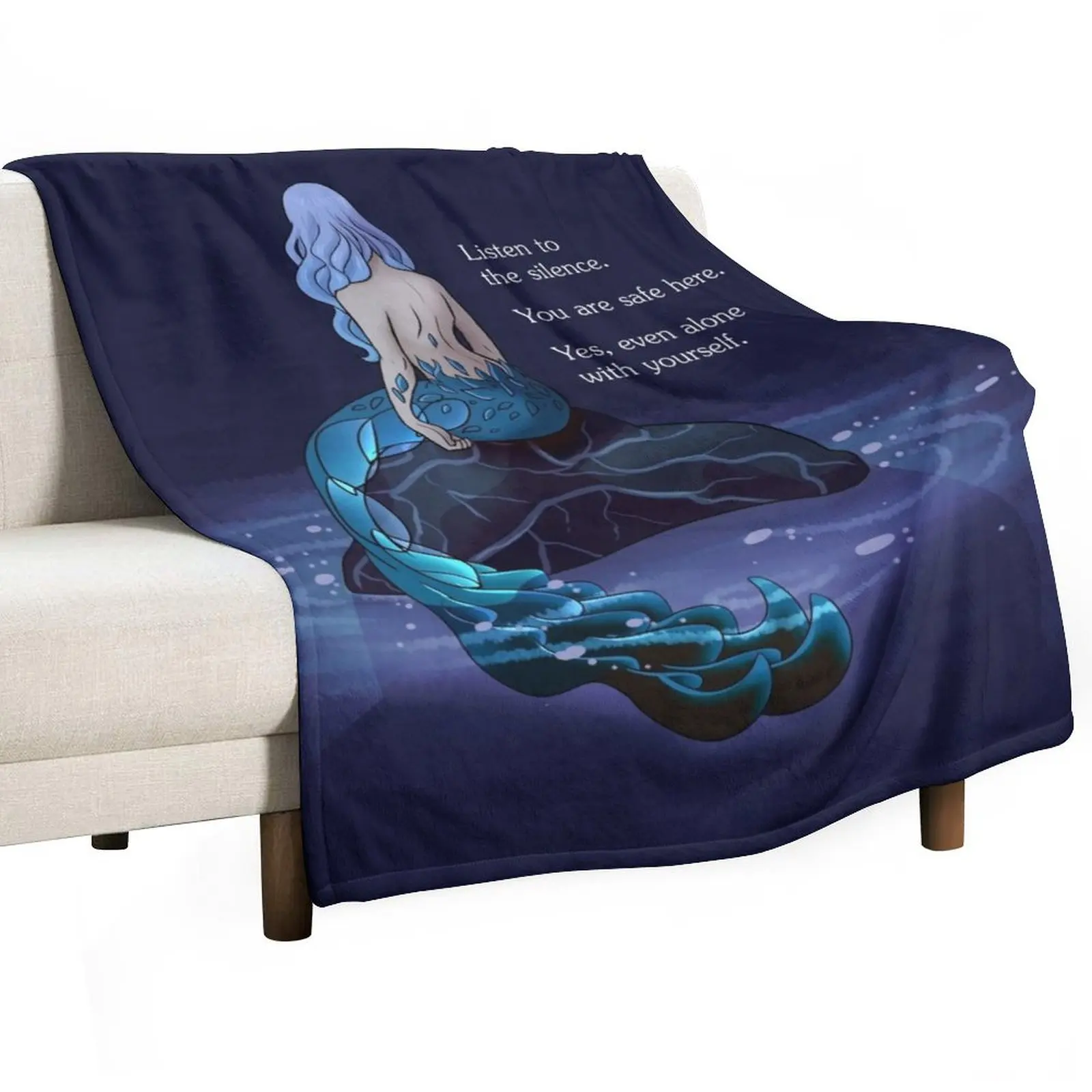 

Listen to the Silence Mermaid Throw Blanket blankets ands funny gift Flannel Fabric Blankets