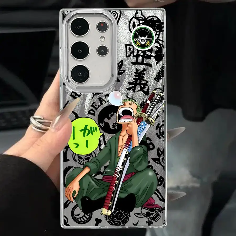 Oneชิ้นอะนิเมะเคสโทรศัพท์สําหรับSamsung Galaxy S25 Ultra S20 FE S23 S22 Plus S24 Ultra S21 S20 FE S21 + เปลือกนุ่มสีดํา