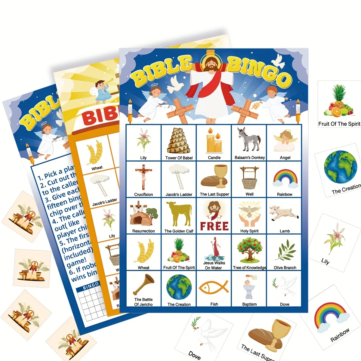 Bible Bingo Game 24 Players Christian Bible Bingo Card Religious Game Activities for School Christian Sunday Church Easter Gift