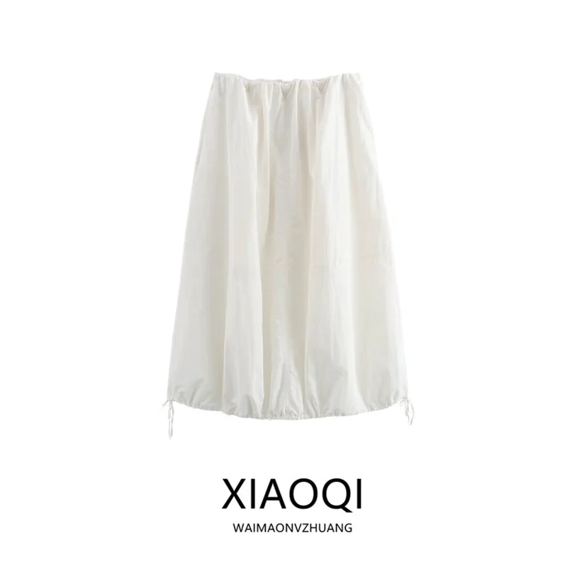 おしゃれなナイロンバルーンシルエットミディスカート レディース 夏 2024 新作 ミディ丈 無地 多彩なスタイル