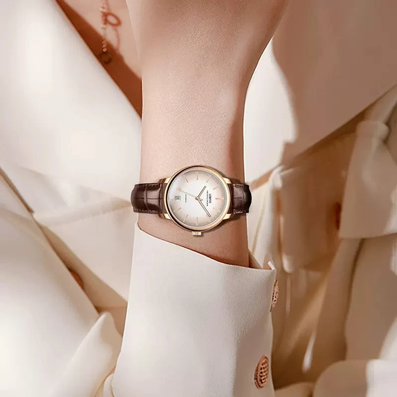 LOBINNI, reloj mecánico automático de oro rosa para mujer, cristal de zafiro, reloj con movimiento Miyota 9015, relojes ultrafinos de 8,5 MM para mujer