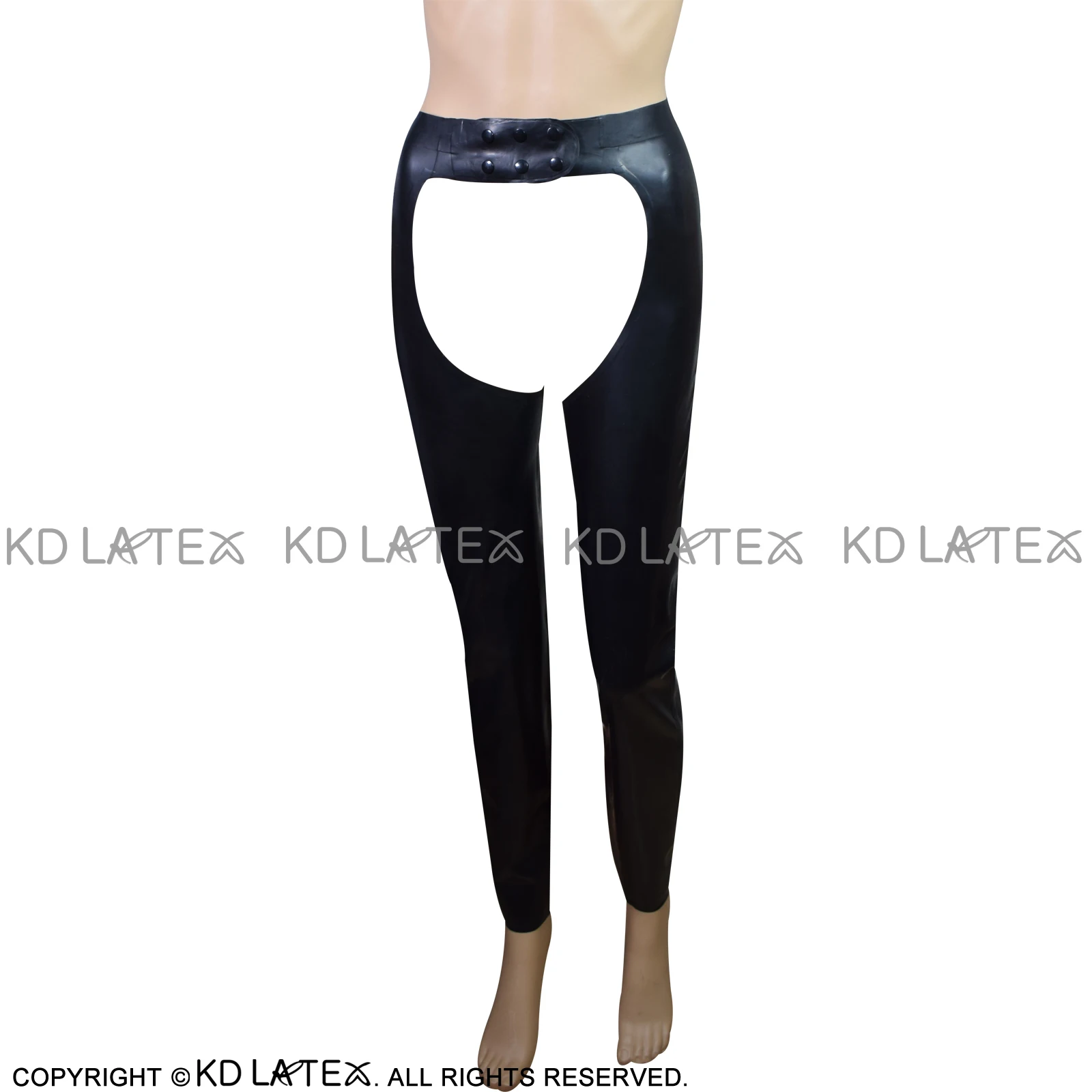 Black Sexy Latex Leggings With Buttons Front Lacing Back Open Holes Long Rubber Pants Jeans Trousers Bottoms CK-0035